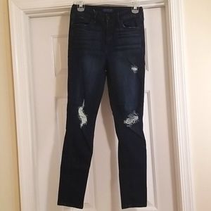 Dark wash, distressed skinny jeans